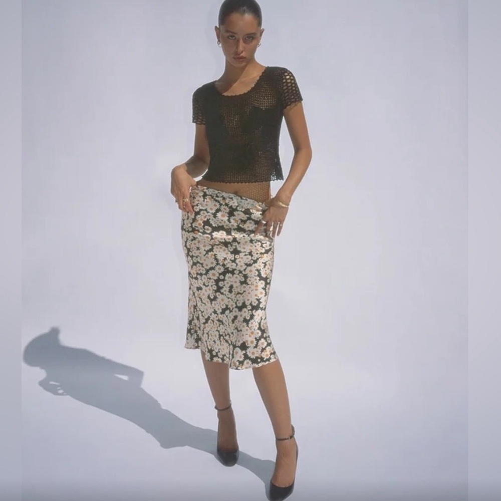 Reformation Par Floral Midi Skirt in Black and Cream